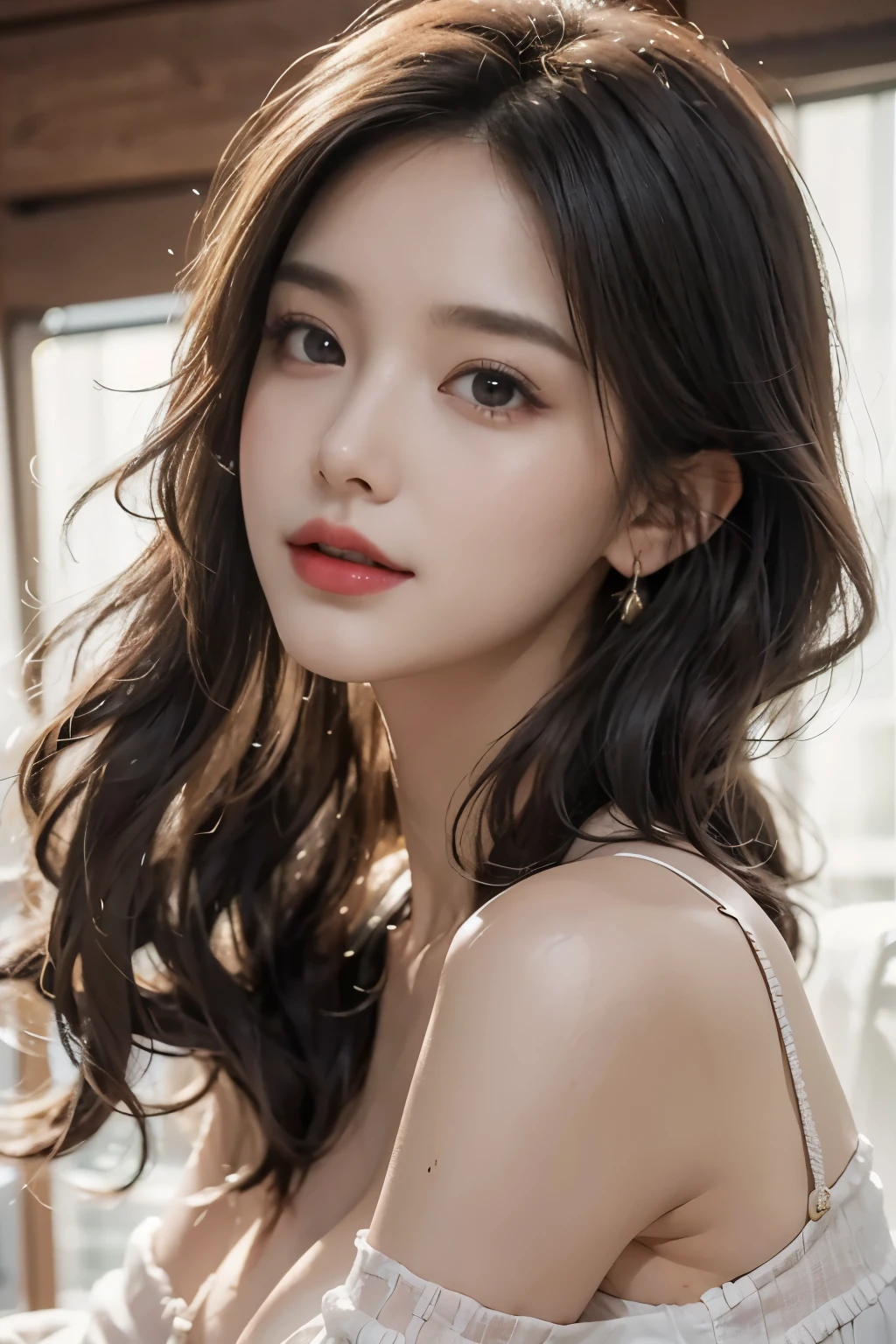 top quality의 작품，realistic 작품，Ultra-premium graphics，8K HD CG 작동，High-quality graphics，High-definition, detailed CG work，10x Pixel，very fine details：1.1，Advanced technical details：1.1Photorealistic, high resolution ,transparent hair，High-detail hair（Premium hair details：1.1）clear eyes，You look good with double eyelids，Sharp eye makeup, Eyelashes을 위한 섬세한 메이크업, thin eyebrows, very detailed eyes，high nose, Lovely red lips, Rose cheeks, A face with delicate makeup , pretty face, perfectly proportioned face,（Advanced facial details：1.1）, Women's works，full body view，Goddess of Dress，，amazing，It&#39;s bright today ((masterpiece、top quality、high details))、1 girl、(realistic:1.4)、solo、shut one&#39;s mouth、happy smile、smile happily、pretty black hair、short hair、big eyes、distinct double eyelids、Eyelashes、Stick out your ears、long neck、absolute area、skirt side、((face close up))、(cap、Draw all the shoulders)、Age 19、Attractive proportions、shiny skin、clean collarbone、golden ratio face、your face is perfect、Tear points、A mole on the chest、forehead、깔끔한 forehead、lip gloss、thin lips、White skin、naked、big bust