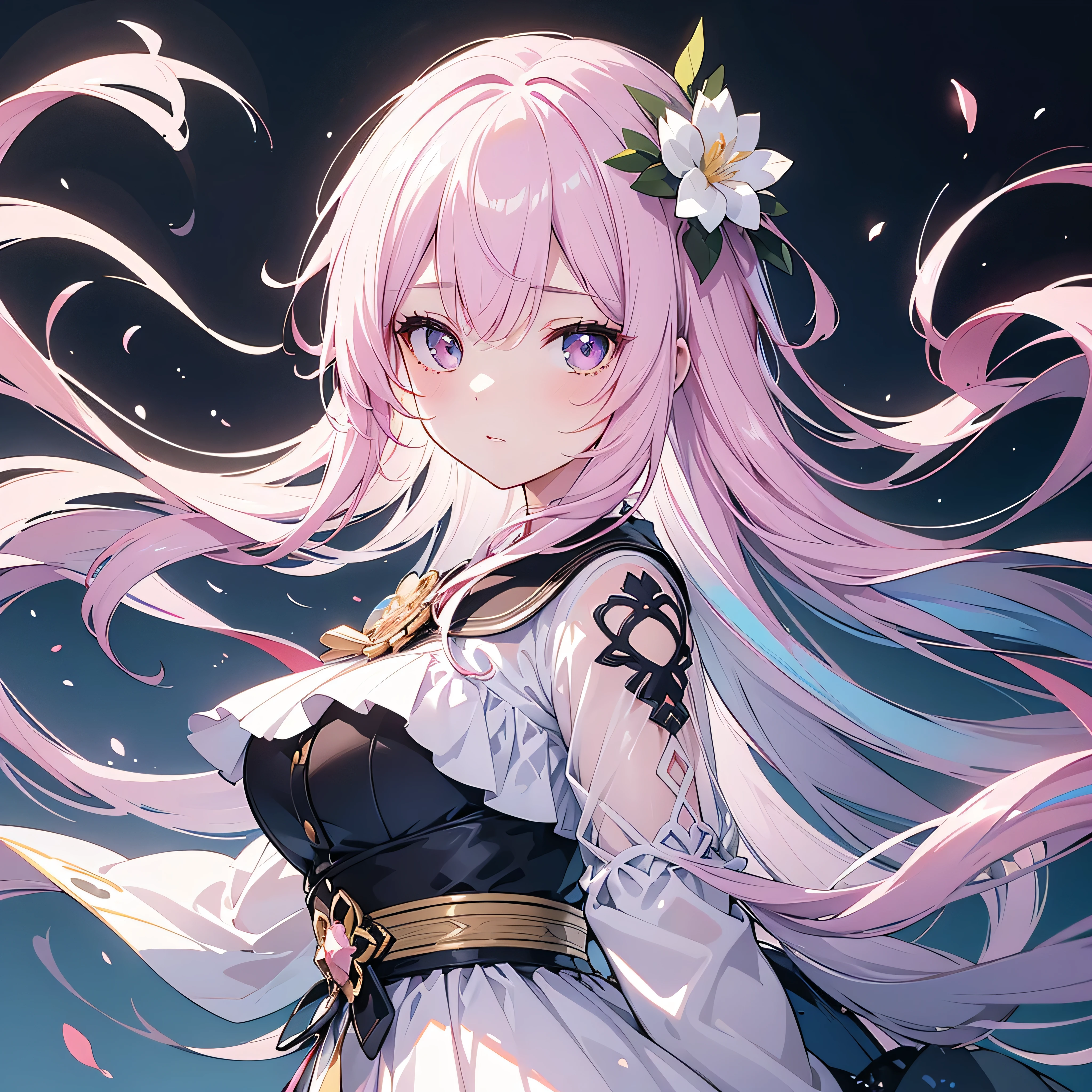 (masterpiece), (best quality), (ultra detailed),(disheveled hair),(illustration), (1girl), (Fashionable clothing), standing, Fashion model, looking at viewer, (interview), (simple background),beautiful detailed eyes, delicate beautiful face, Floating,(high saturation),(colorful splashes),colorful bubble,(shining), focus on face,bl takanashi hoshino , light pink hair, bangs, hair ring, floating flowers, floating hairs.Girl, anime waifu, looking at viewer, highlydetailed, reflections transparent iridescent colors, long transparent iridescent RGB hair, artby Serafleur from artstation, thick acrylic,illustration on pixiv, waist up portrait, gorgeoussacred girl, best quality, ultra detailed,sad,clever,beautiful face , beautiful lighton black background, Character stvle renderedby Octane,