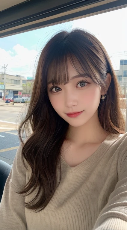 finely detail, hight resolution, hightquality、Perfect dynamic composition, Beautiful detailed eyes, Medium Hair, 、Natural Color Lip,Kamimei、Shibuya、20 years girl、1 persons、Transparent skin、Glowing hair、a smile、masutepiece, Best Quality, Illustration, Ultra-detailed, finely detail, hight resolution, 8K、The correct state of the human body、crouching down、Gravure Model Pose,Hair soaring in the wind