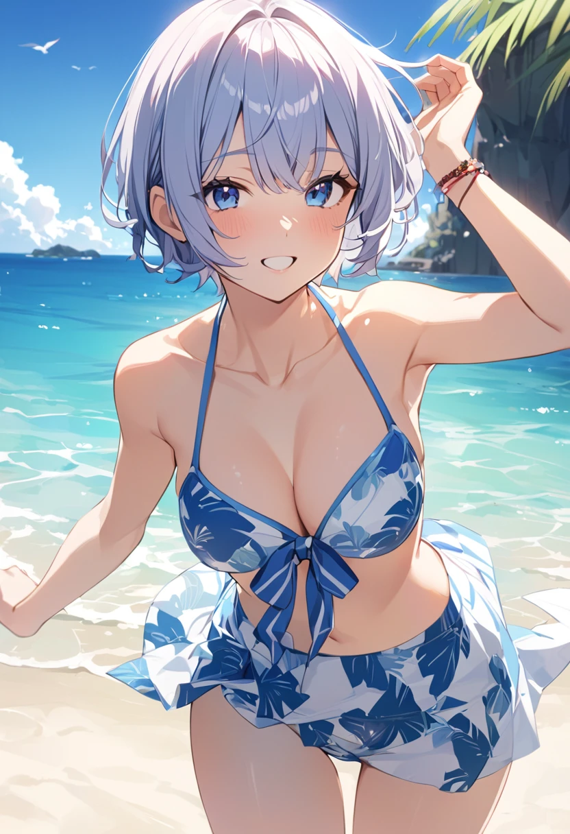summer、Ocean、blue sky、bikini、beautiful girl、sexy、Short Hair