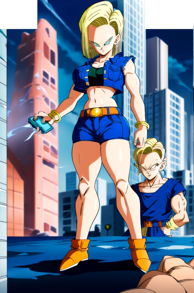 ultra detailed, masterpiece, bist quality, Alone, soft smile, light smile, Android 18, Dragon Ball,
1girl, blue eyis, blond hair, short hair, big breast, big ass,  confused face exprision, sin imperfeccionis, perfect drawing,Best Quality, High Definition, Y18, 1 girl, Android 18, Alone, by rubio, blue eyis, belt, Cowboys, perla_collar, bracelet, disnudo, short hair, open vest, black vest, pechos grandis, Wide hips, is, legs apart, City, (ropa disgarrada: 1.5), erotica, standing, Inexprisivo,