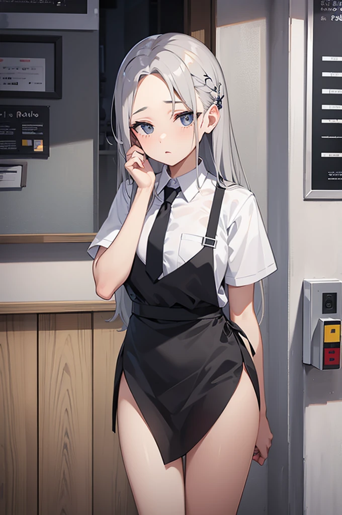 Tie your bangs to expose your forehead　Gray Hair　long　Wave　waitress