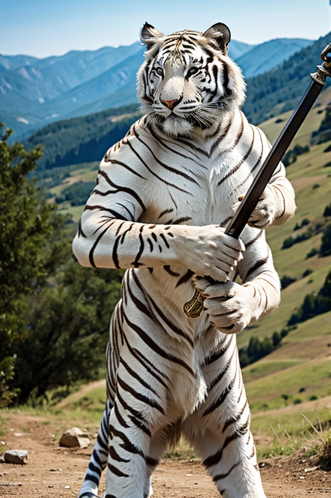 White tiger holding a sword
