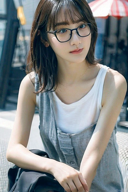 Highest quality、masterpiece、High sensitivity、High resolution、Detailed Description、Slender women、Glasses、Casual clothes、Drinking fountain、Drink water by bringing your face close to it、