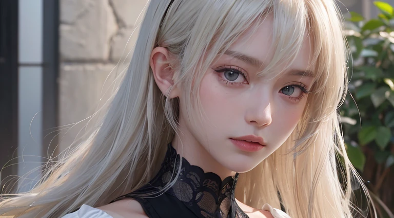 (Long Hair, bangs, Platinum Blonde Hair:1.2),(Put on a choker, Wear a black blouse:1.2),1 girl,Japanese,21 years old,(Small breasts:1.3),(Highest quality,masterpiece:1.3,超A high resolution,),(Ultra-detailed,Caustics),(Photorealistic:1.4,RAW shooting,)Ultra-Realistic Capture,Very detailed,High resolution 16K human skin close-up。 Natural skin texture、,Pores、、It needs to be detailed enough to be easily identifiable。 Skin should be even-toned and healthy looking。 Use natural light and colour, Sad expression, Looking at the camera, Perfect dynamic composition, Outdoor