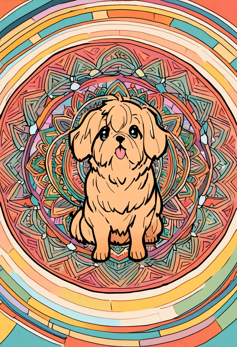 vibrant color drawing of a simple cute dog based mandala,yorkie
