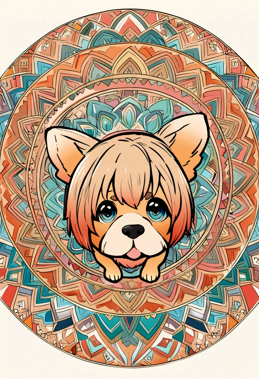 vibrant color drawing of a simple cute dog based mandala,yorkie