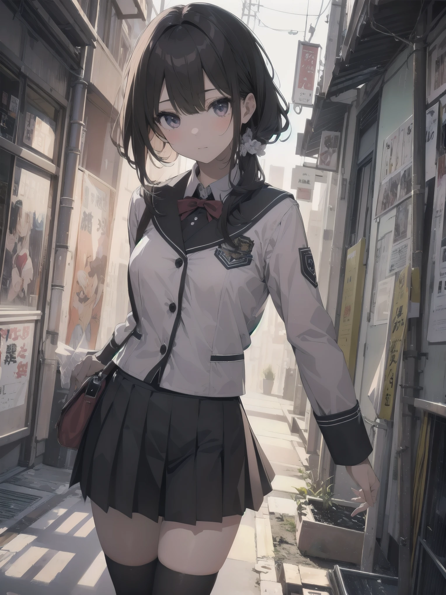Masterpiece of detail, top quality, 1 girl, 独奏, Enhanced Dynamic Perspective,Cute PosesJk,Brand JK uniform