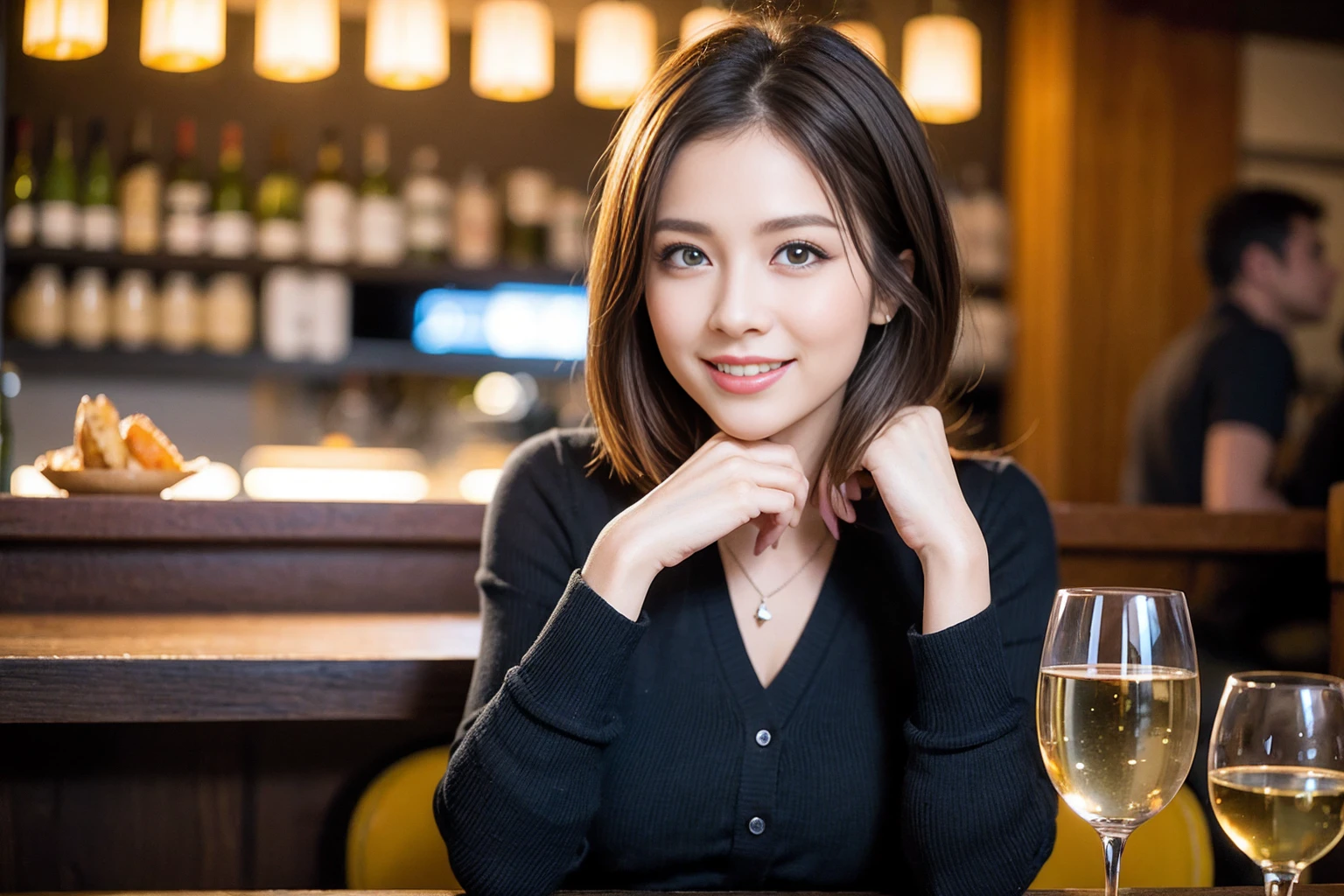 ((Highest quality、8K、masterpiece:1.3))、slimカップル、modelカップル、(Realistic, Intricate details:1.2), full-course dinner、Wine Party、Amazing view of the sunset sky and clouds、A bright smile、The wonderfulness of smile、Bright image、The beauty of wine, Beautiful Face, blue eyes, The light shines on your face, Blushing, short hair,Bright Face、 (Age 37), 39 years old, red wine 、Appetizers、Italian food、Wine bottle、Champagne、sparkling wine、Two beauties、Brown Hair、Shortcuts、Long sleeve shirt、dress、Beautiful woman 1, (slimな顔), (The body is slim), (Brown Hair), (Shortcuts), cheeks turn a little red,Attractive beauty、restaurant, In a prominent place (From the waist up) Nova Frog Style, actress, model, Upper Body, White wine, slim, wine glass, 中央に置かれたwine glass, smile, (smile: 1.15), Beautiful fine grain, Depth f/2,saturation, High Contrast, Strong light and shadow,Moist Body:1.5、3D texture、Delicate eyes、Brown Hair、The hair is very shiny、