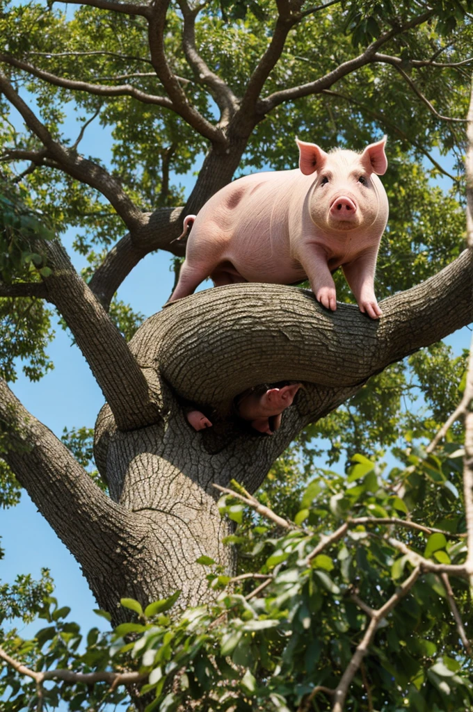 Pig on top of a tree