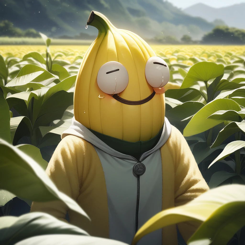 Highest quality、masterpiece、Realistic banana character、Are crying、The background is a banana field