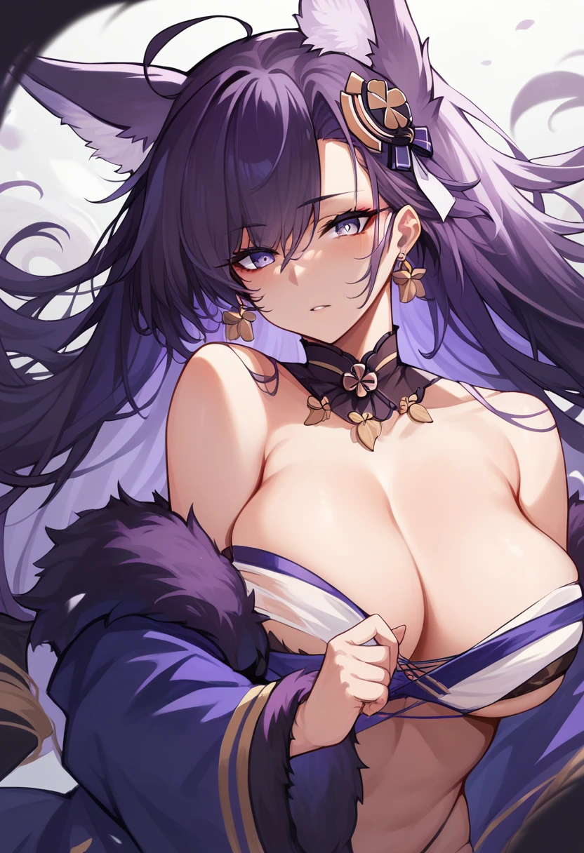 Musashi_(azur_lane) ,dark purple hair, dark purple fur