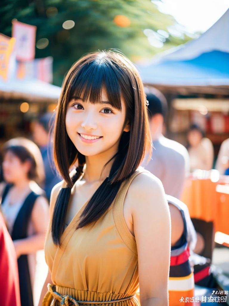 Image quality:best quality
Camera Focus: blur background
light:Side light
composition:Hinomaru composition、Facing forward、Looking at the camera person:20 years old woman,Japanese,actress
pose: Fun background: stall、Festival hairstyle: Short Bob、With bangs
Dress:casual
facial expression: happy