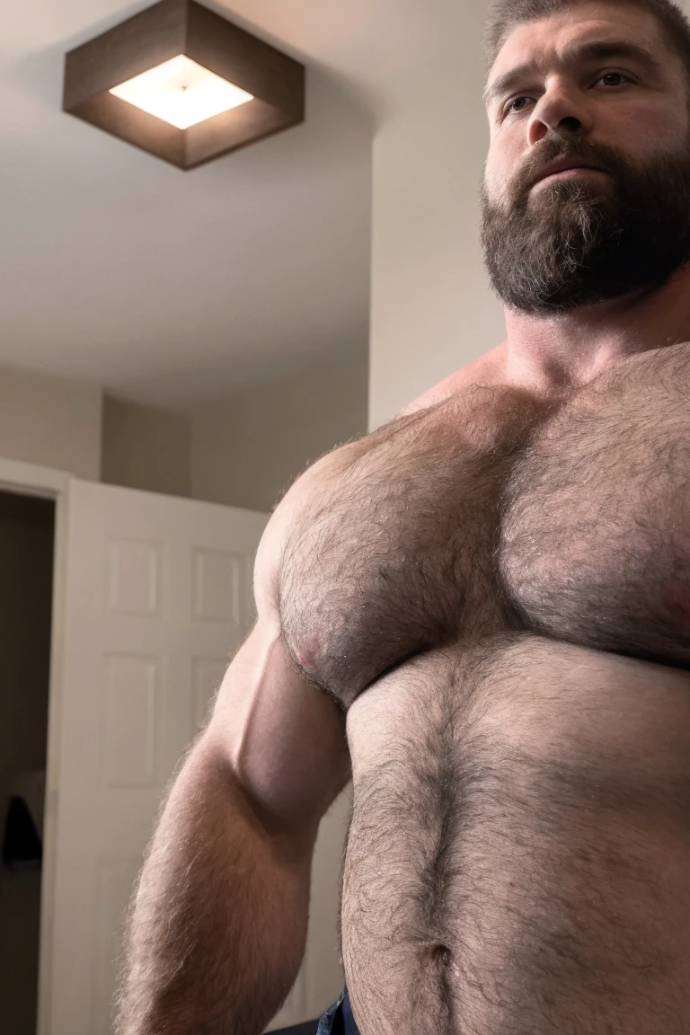 8KUHD Very HIGH RESOLUTION HDR Very Extremely Realistic Very Detailed High Quality 8K HDR Very Realistic photograph featuring a 46 year old daddy rugged bodybuilder muscle bears man, 8K very realistic detailed hairy, 8K very realistic beared big daddy muscle bear,  and 8K very realistic detailed rugged burly man in shorts. 8K Very Realistic legs, 8K very realistic hair, 8K very realistic beards, 8K very realistic thick chubby fat neck, 8Kvery realistic neck lines, 8K very realistic detailed neck, 8K very realistic belly, 8K very realistic burly chest, 8K very realistic detailed hairy burly strong chest and arms, 8K very realistic detailed hairy burly strong chest and arms, 8K very realistic pecs, 8K very realistic burly muscle bear body, 8K very realistic nipples, 8K very realistic burly muscle bear body, 8K very realistic face, 8K very realistic detailed face, 8K very realistic eyes, 8K very realistic detailed eyes, 8K very realistic pupils, 8K very realistic detailed pupils, 8K very realistic head, 8K very realistic waist, 8K very realistic facial features, 8K very realistic burly arms, 8K very realistic elbows, 8K very realistic hands, 8K very realistic pecs, 8K very realistic belly, 8K very realistic human man body, 8K very realistic bellybutton, 8K very realistic wrists, 8K very realistic fingers, 8K very realistic fingernails, 8K very realistic shoulders, 8K very realistic mouth, 8K very realistic lips, 8K very realistic mens clothing, 8K very realistic detailed mens clothing. 8K HDR Very Realistic Hairy Bearded Burly Muscle bear Photoshoot, 8K A very realistic burly muscle bear man in a bedroom,  8K HDR Very Realistic Intricately Detailed, 8K HDR very realistic detailed bedroom surroundings, 8K HDR very realistic surroundings lighting, No Deformities, captured with a 85mm lens, 8K HDR Very Ultra Realistic and 8K HDR Very Realistic Photograph, 8K HDR Clear HDR Quality full with very realistic real details 