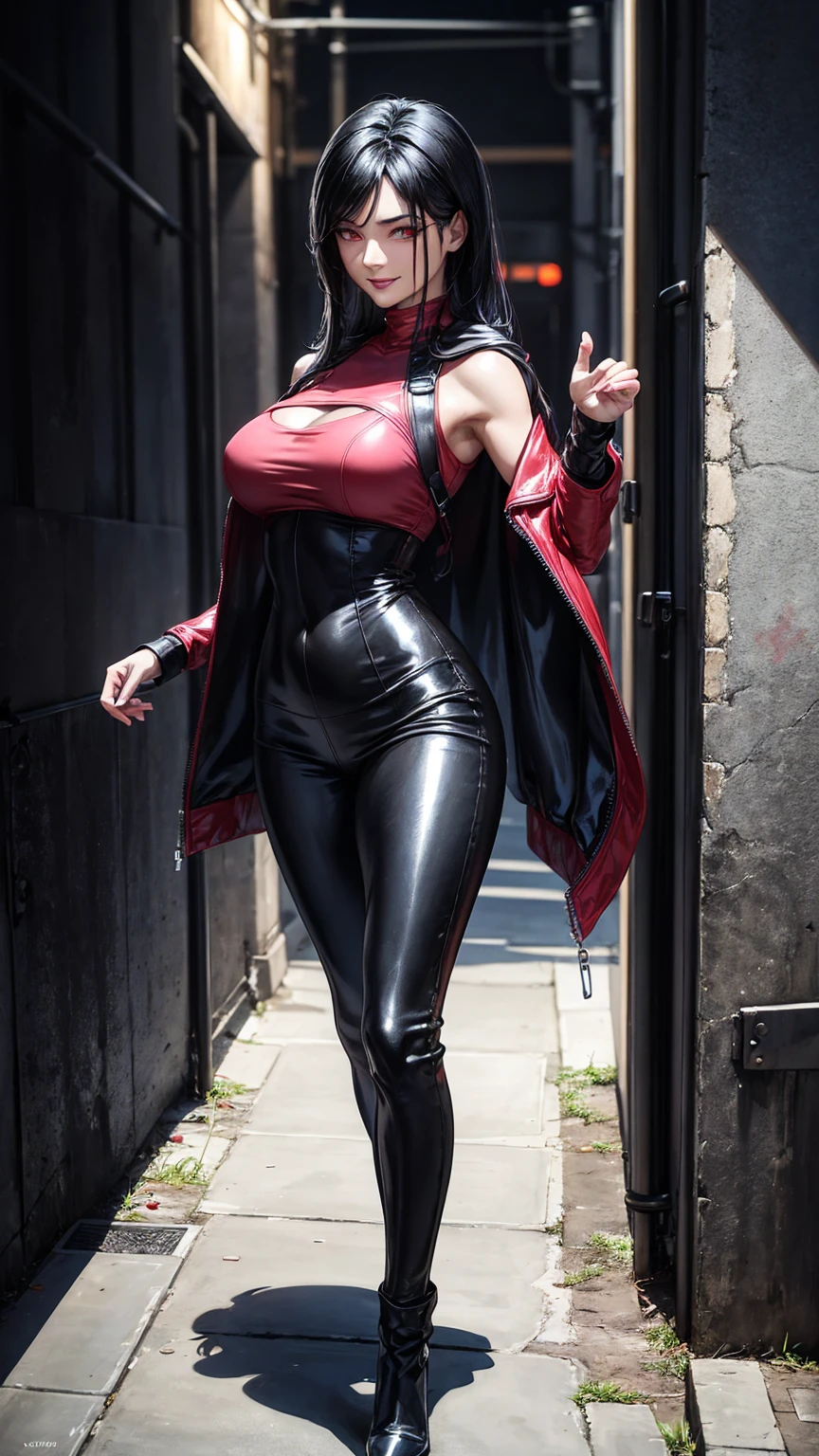 8K resolution, exquisite features, perfect face, Superman, superhero, star mark on chest, Cloak on the back, forehead line, female figure, Beautiful woman, shiny skin, high detail, higher quality, beautiful girl, long golden hair, tight leather clothes, (latex bodysuit), (big progress)), Gym, delicate face, {{figure}}, {very delicate and beautiful}, {Exquisite Makeup}, {{Girls wearing clothes that suit their red skin}}, More than a few accounts, (Black and red stripes on clothes), delicate and bright eyes, red leather clothes, tights, {{movie light}}, street, extreme light effects