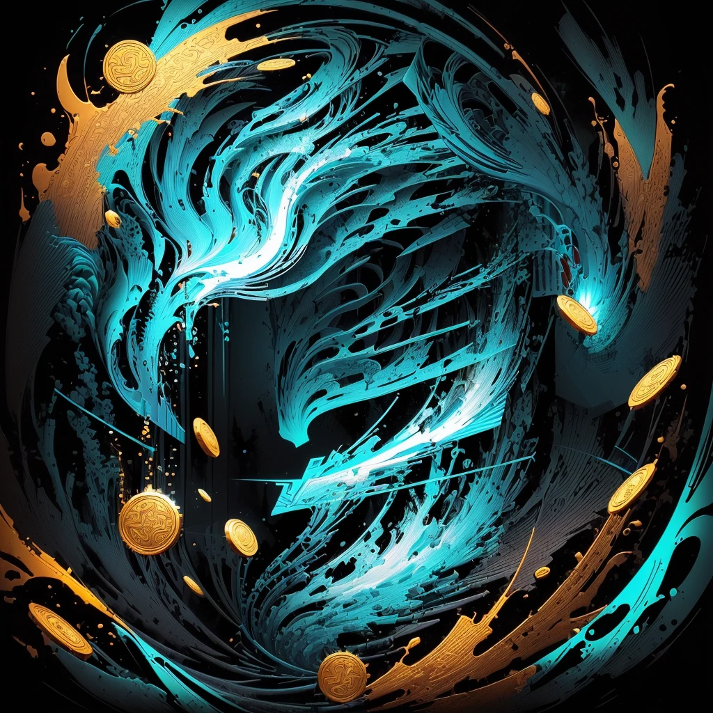 a heavily stylized, coin, liquified, hyperralistic art, highly abstract, ( ( bit flip | god of ai art ) ), hybrid, official artwork, nft style, unknown artstyle