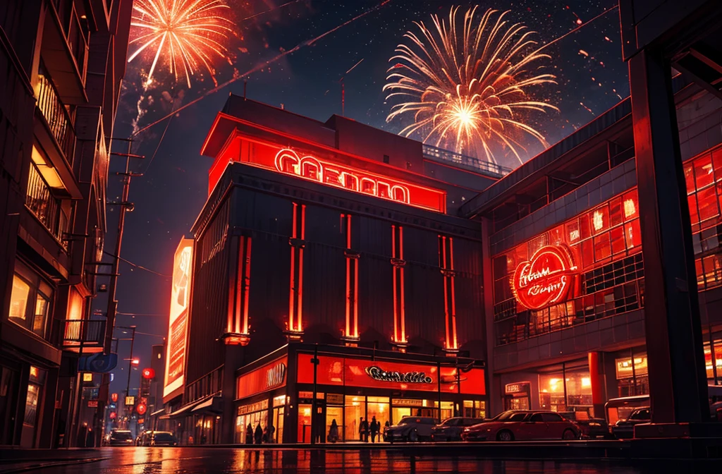 red casino, night, downtown, HDR, 4k resolution, red moon, firework, modern architecture, slot machine, indoor