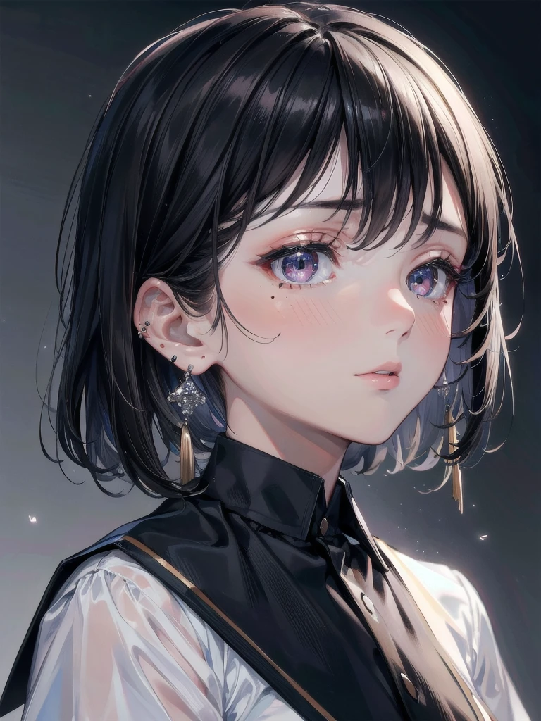 absurdres, RAW photo, extremely delicate and beautiful, masterpiece, Best Quality, ultra high resolution, 32k, hyperrealistic, ultra-detailed, delicate facial features, beautiful detailed woman, tearful mole, earring, medium breasts, full body shot, medium hair, black hair,  Korean school_uniform, summer school_uniform shirt,