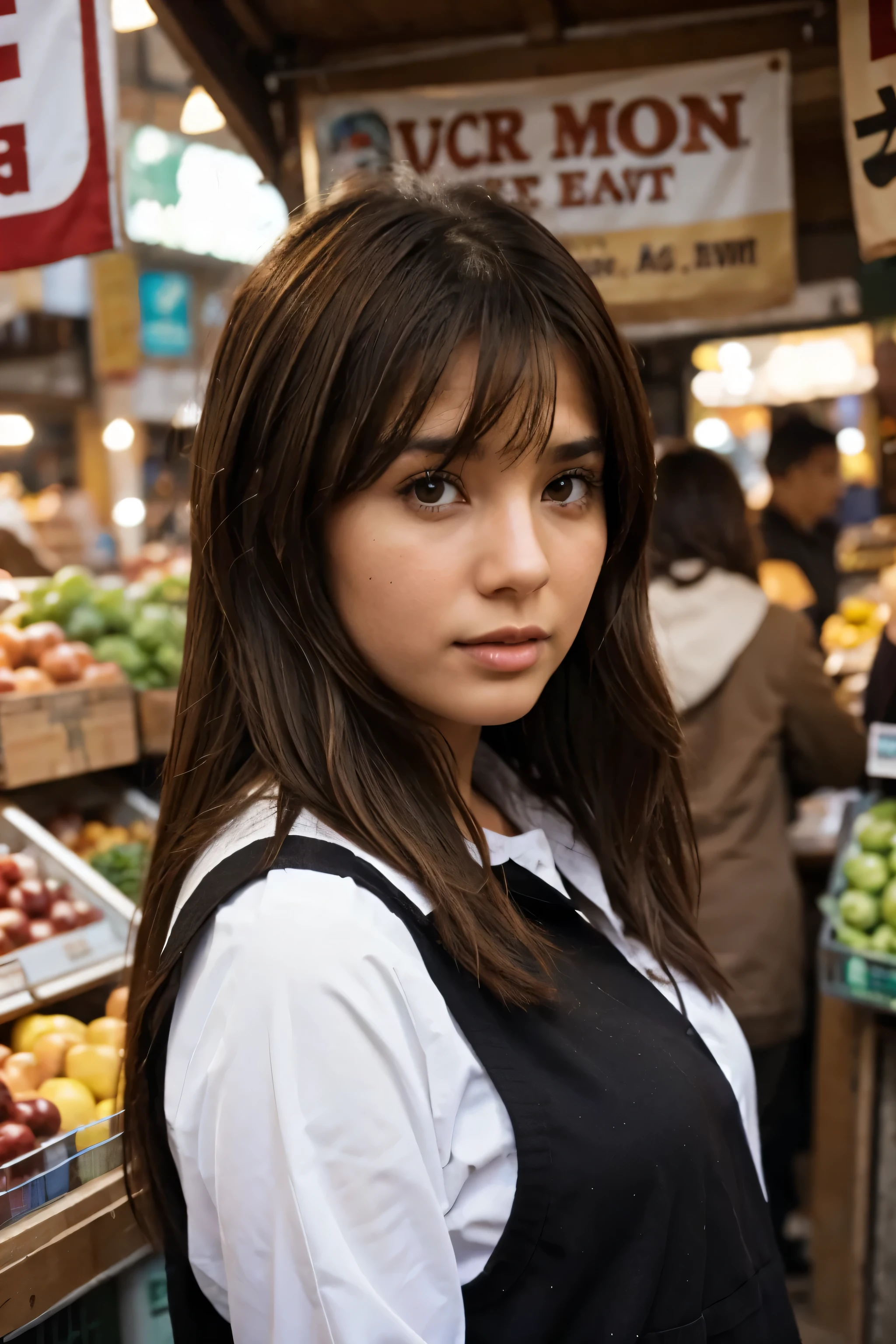 Black Brown Hair Girl at the Market