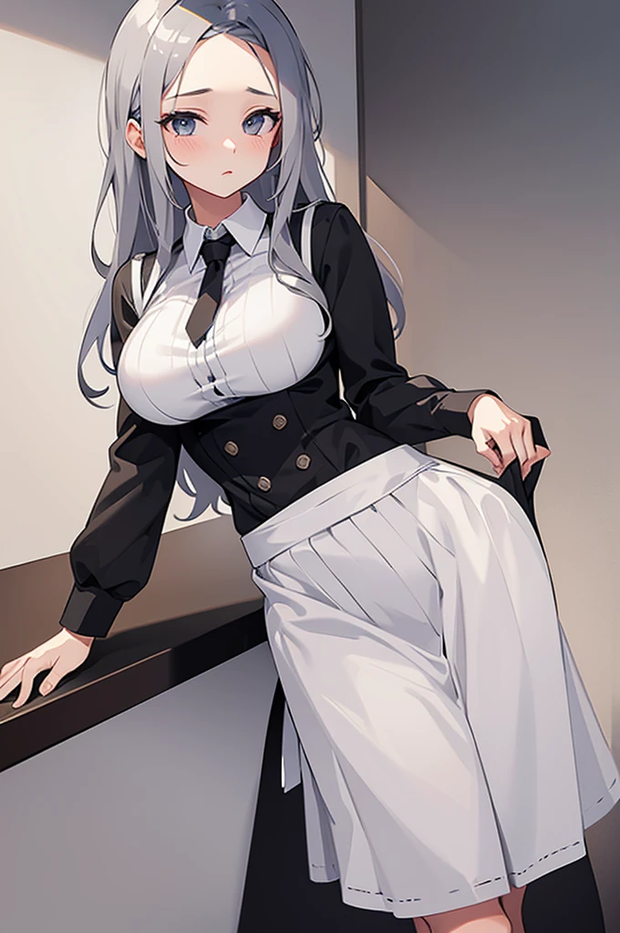 (work of art, best qualityer), 2d, 1 girl, medium sized breast, details Intricate, White hair, shorth hair, eyes black, gazing at viewer, Black raccoon ears, raccoon tail, trunk, hair ribbon, hand on own face, Red shirt, black pants, cowboy shot, black trim, Black boots, standing, ssmile, gazing at viewer, gaping mouth, ever forward, Old West town background, choker