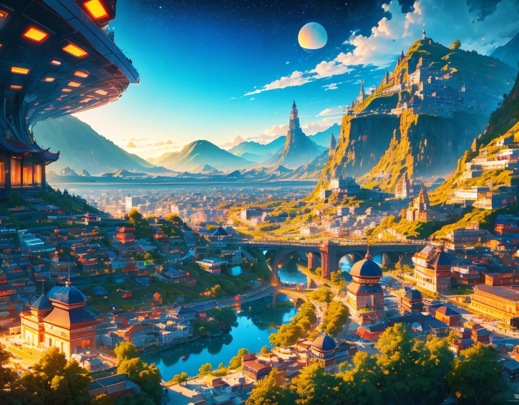 Abstracted，景colorのよい，Dazzling，color，Science，building，landscape，Cosmos，Galactic，lake，city，Grassy hill，The Sunset Sun，Baiyun，blue sky，psychedelic，Big tits beautiful，shock，lights
