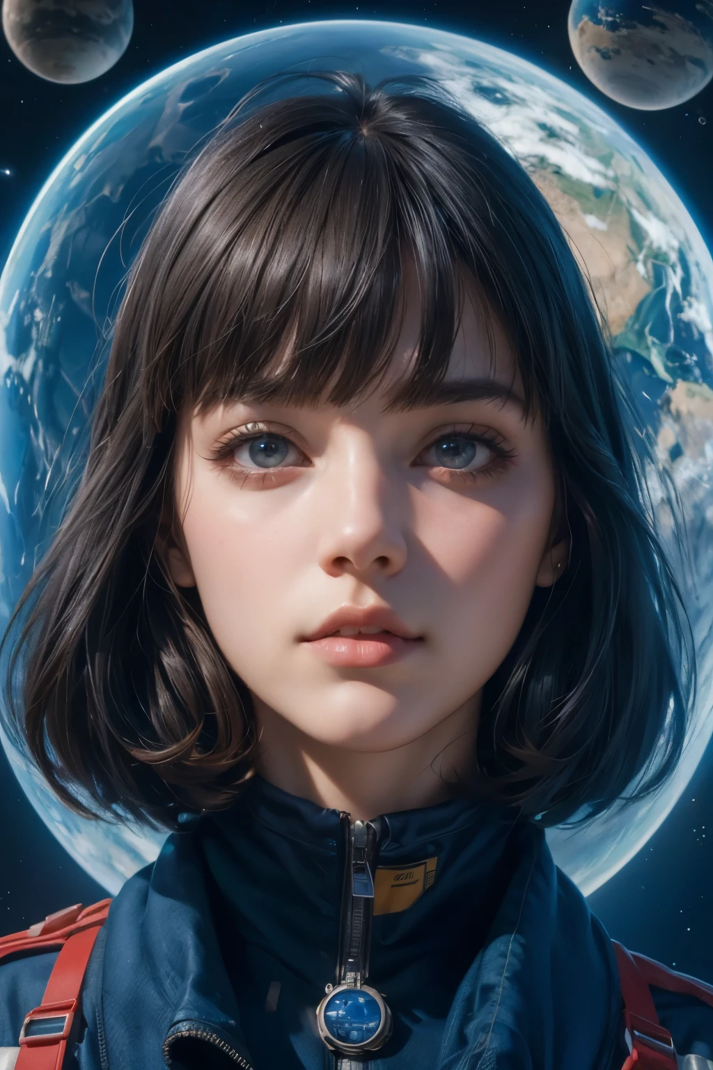 Close-up of a woman in a space suit, Portrait Anime Astronaut Girl, Vojtek Fuss, Gweiz-style artwork, Lostrun 8k, Cute realistic portrait, Detailed painting 4k, Detailed digital anime art, Artgerm JSC, Realistic Digital Art 4K, Realistic Digital Art 4K, Beautiful SF Girl Portrait