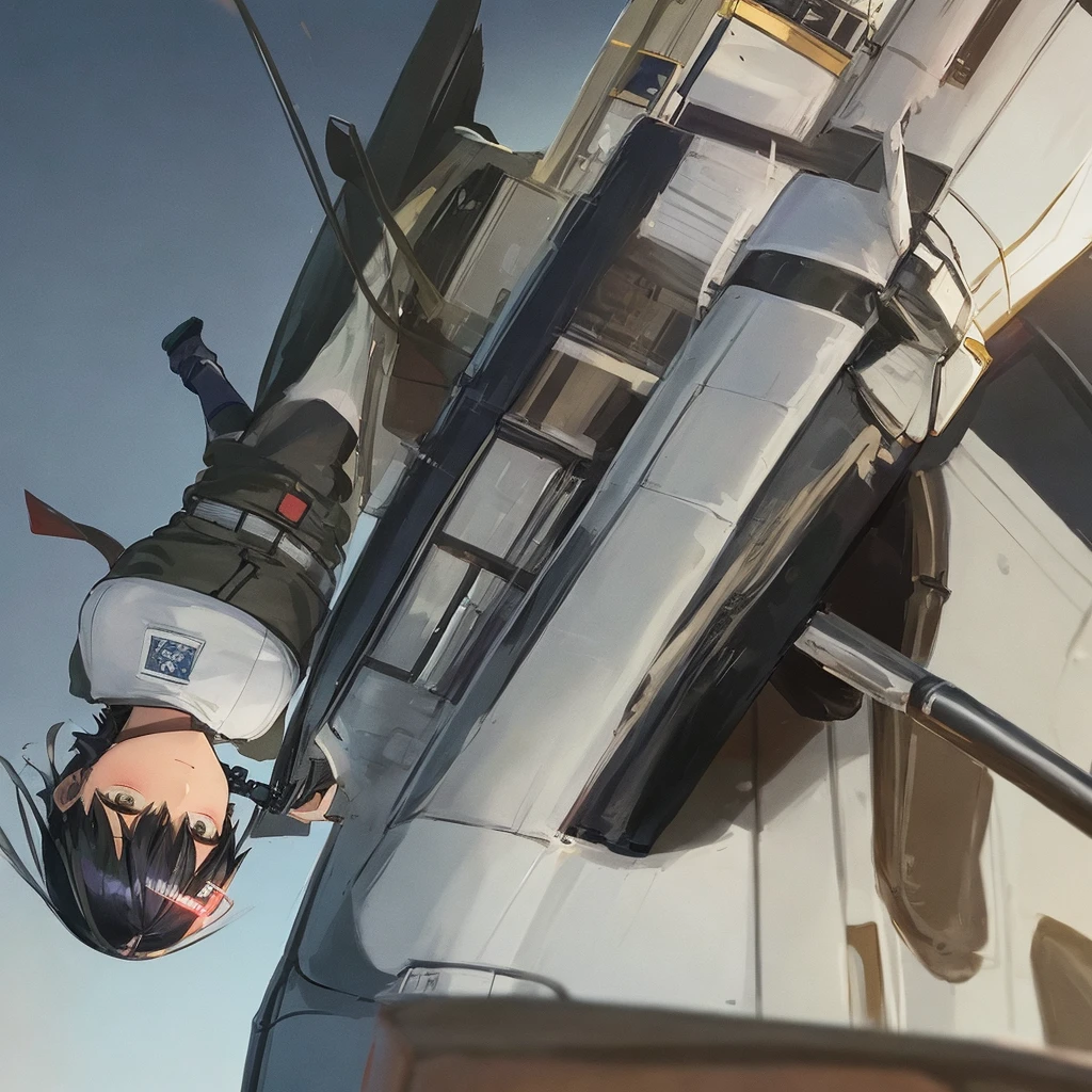 An anime pilot boy in his jet pilot suit, crush to dead by a jet