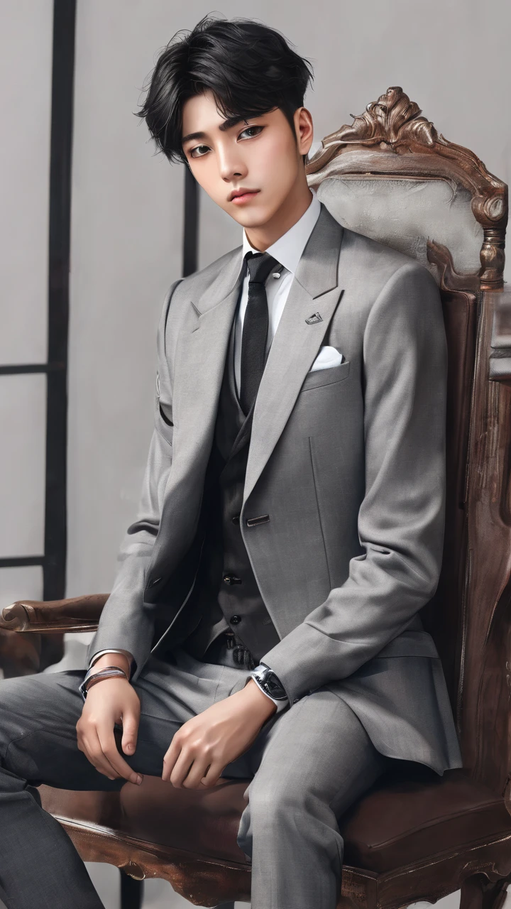 (best high quality:1.2), Work of art, 8k, extremely detailed, (High detail:1.2), Solo, 24 year old Japanese male, (formal suit),