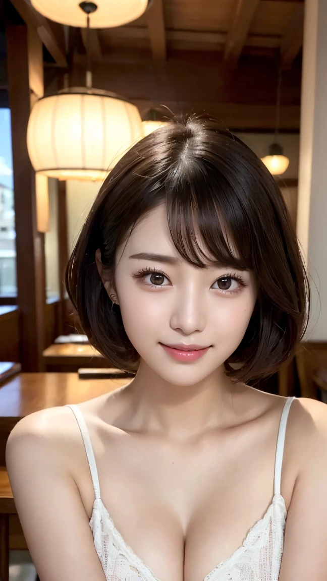 (masterpiece:1.3), (8K, Photorealistic, Raw photo, Best image quality: 1.4), Japanese schoolgirl、(Random Hairstyles:1.2)、Cleavage:1.2、Super detailed face、Attention to detail、double eyelid、Put your chest together、Sharp focus:1.2、Beautiful woman:1.4、Light brown hair、Highest quality、masterpiece、Ultra-high resolution、(Photorealistic:1.4)、Highly detailed and professionally lit smile、Loose, lightweight knitwear、Shoulder out、thin、Serious expression、Short-haired、Deadly position、Nogizaka Idol、Korean Idol、Gravure idol pose、、Age 25、expensive、Cafe、restaurant、Italy、American、Australia、Glamour、side、hot spring、