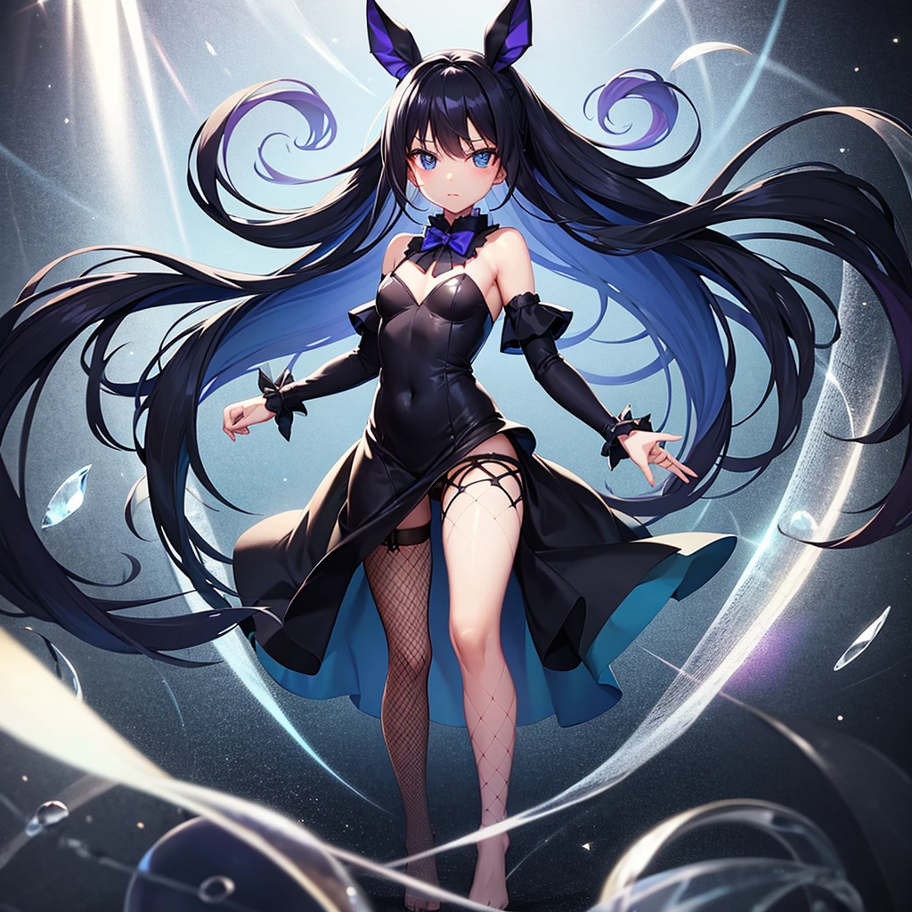 (Panty stocking),(Fishnet tights),(barefoot),Cute little ,Tiny ,Small girl,,Childish face, Very fine clean face,Top quality,Black Hair,(Dark Room), Subtle light, Natural light,Soft lighting,Light from directly behind, (Are standing),With bust up,Front view,Black background