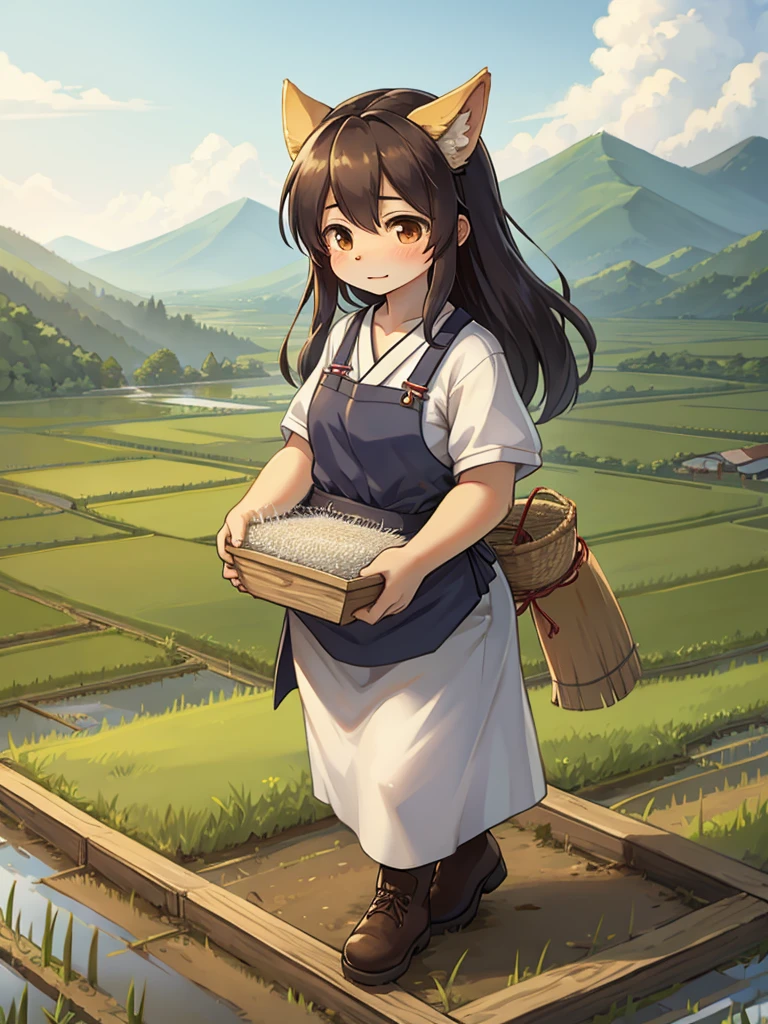 Fertility Goddess , Disheveled Japanese Farm work clothes , Original Japanese Landscape , Rice Field , Planting rice