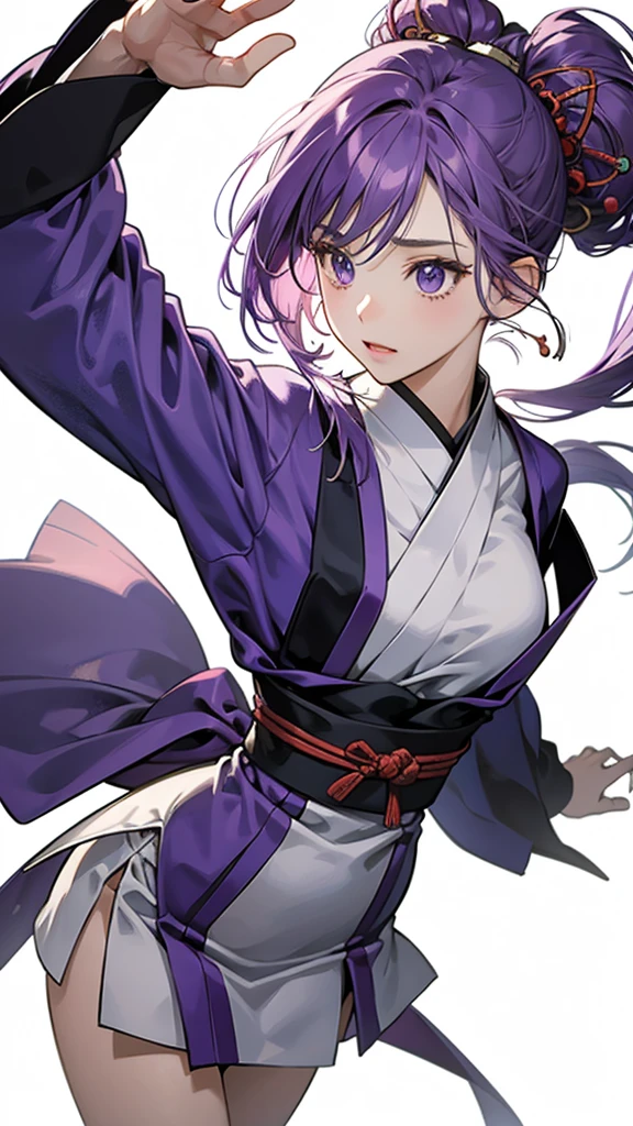 You are a professional illustrator。
Please draw a character for an SNS icon.。
Purple haired deformed character、Japanese anime style、I'd like it to be 3 heads tall。