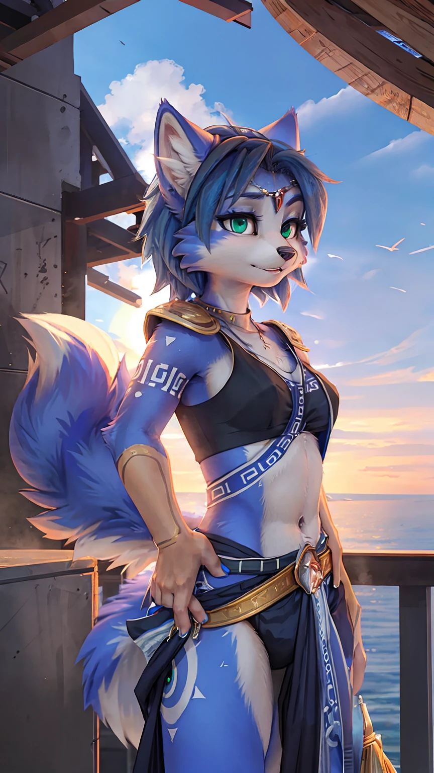 A beautiful and detailed (sweet portrait) wa ((Krystal)), Star Fox Krystal, sslim, lovable, green eyes, medium , (((Long blue hair 1.3))), Decollete, anthro, furry, Uploaded E621, detailed fluffy fur, (wa Fluff-Kevlar, Bayard Wu, personalize me, Pino Daeni), detailed face, (fluffy), 1 girl, alone, sweet girl, 
