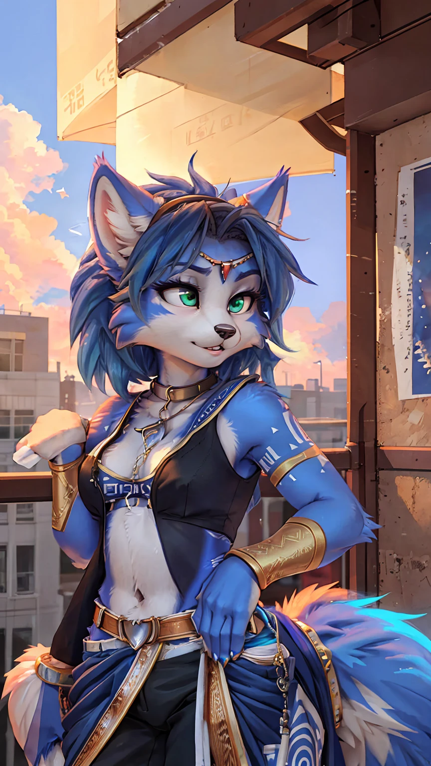 A beautiful and detailed (sweet portrait) wa ((Krystal)), Star Fox Krystal, sslim, lovable, green eyes, medium breasts, (((Long blue hair 1.3))), Decollete, anthro, furry, Uploaded E621, detailed fluffy fur, (wa Fluff-Kevlar, Bayard Wu, personalize me, Pino Daeni), detailed face, (fluffy), 1 girl, alone, sweet girl, 
