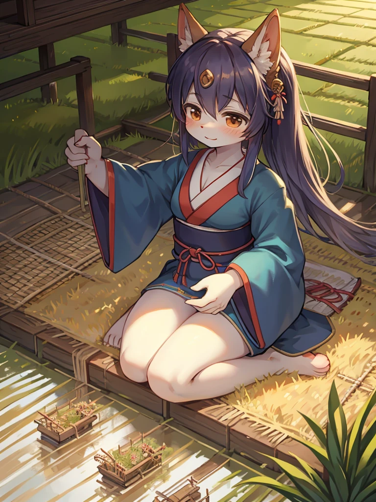 Fertility Goddess , Disheveled Japanese clothes , Original Japanese Landscape , Rice Field , Planting rice