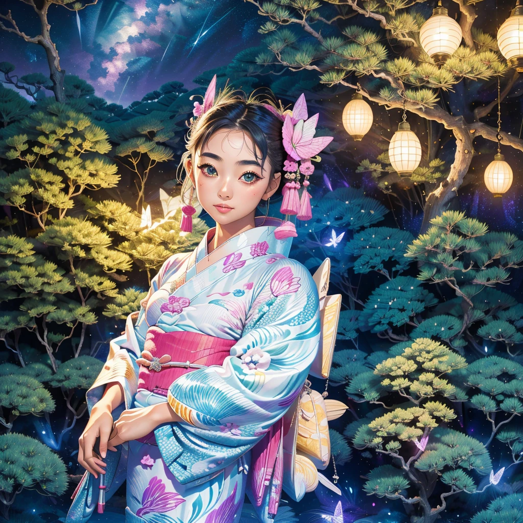 Girl in yukata　Japan　Edo　Twinkling in the Stars　Vibrant Background　Imaginary landscape　Shangri-La　Sound of the beach　Sea of night　Tidal breeze　Dream of a butterfly　Transform