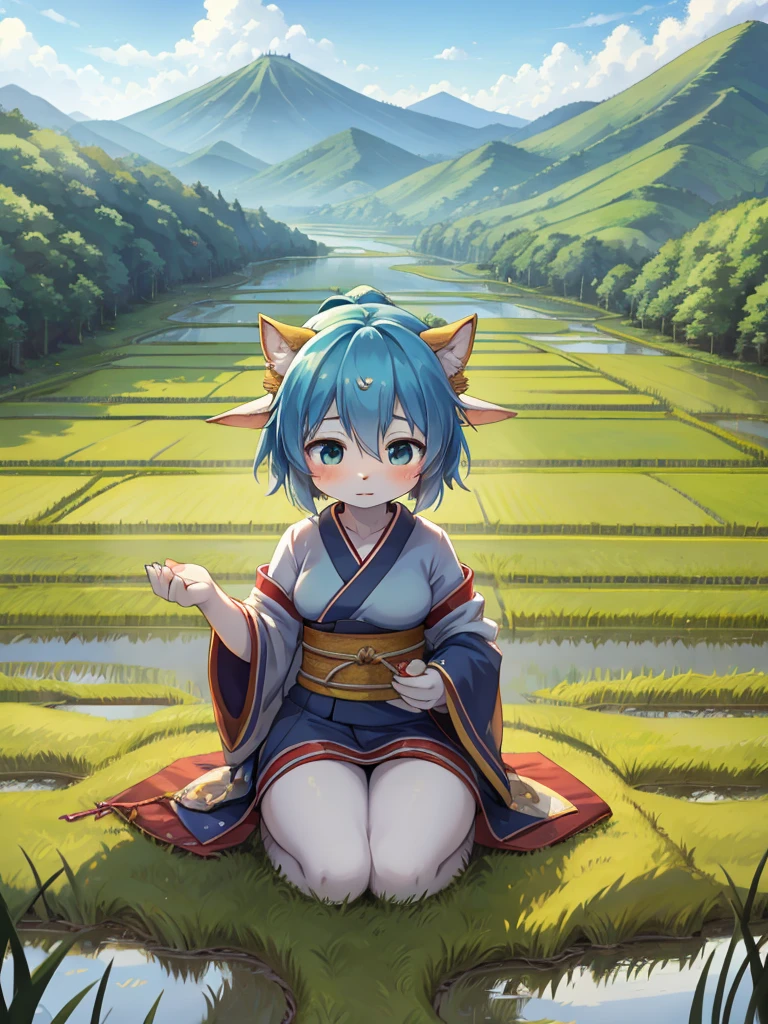 Fertility Goddess , Disheveled Japanese simple clothes , Original Japanese Landscape , Rice Field , Planting rice
