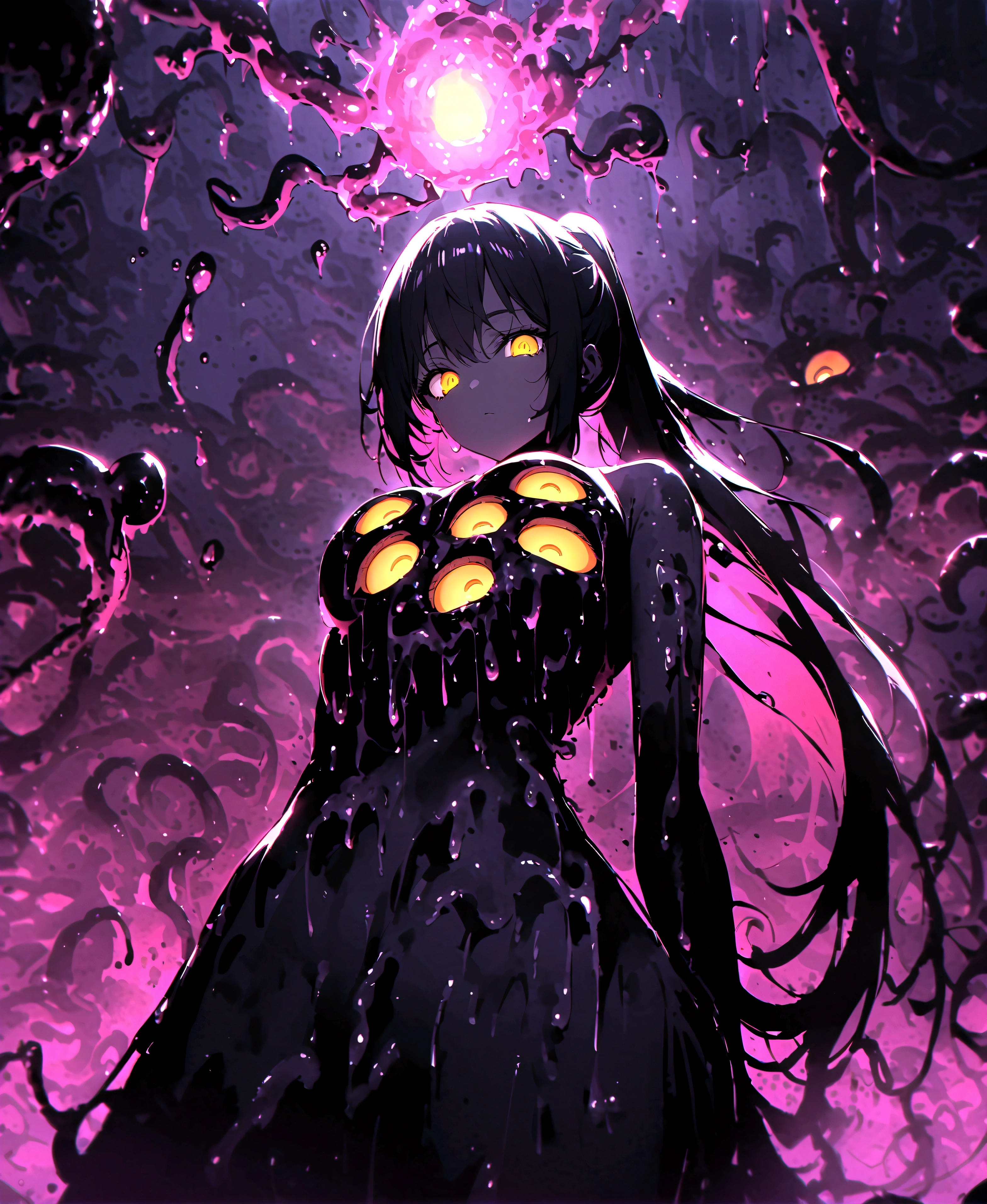 Anime girl with glowing eyes standing in a dark room - SeaArt AI