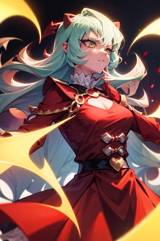 Wearing queen clothes, cool looking, red skin, dress