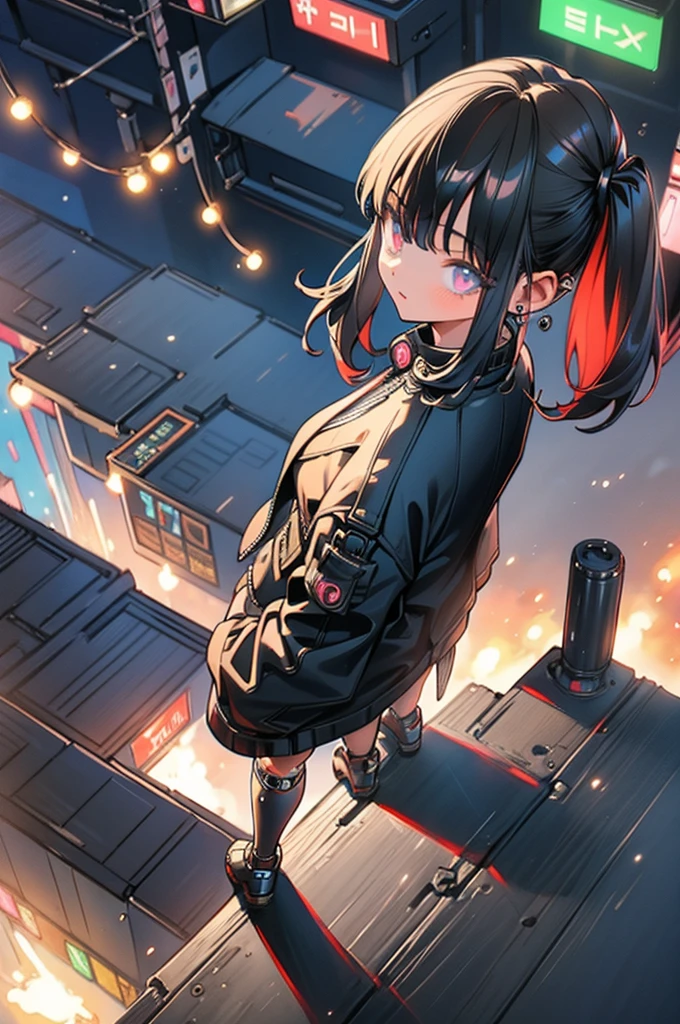 Highest quality, masterpiece, Ultra-high resolution,A man and two women standing on top of a building overlooking the city at night，Neon Town, cyber punk vibe, cyber punk art style, cyber punk vibes, digital cyber punk - anime art, cyber punk themed art, cyber punk anime art, digital cyber punk anime art, in cyber punk style, cyber punk artstyle, has cyber punk style, anime cyber punk art, in cyber punk city, cyber punk art, cyber punk))), cyber punk style, style of cyber punk