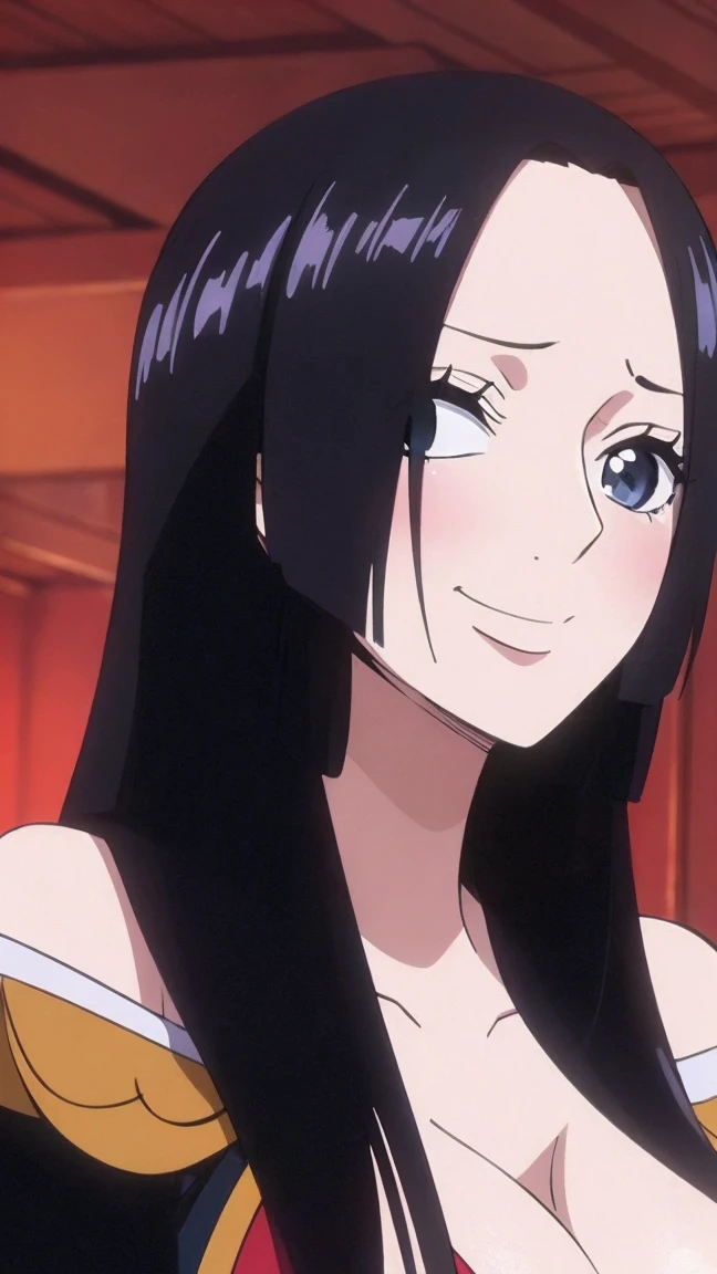 best quality, masterpiece, highly detailed,1girl, (detail light), Boa Hancock,, (masterpiece:1.5), Detailed Photo, Smiling,(8K, Photorealistic, Best Quality: 1.4), (1girl), Beautiful Face, (anime realistic Face), (Black Hair, long Hair: 1.3), Beautiful Hairstyle, Realistic eyes, beautiful detail eyes, (realistic skin), beautiful skin, absurd, attractive, ultra high resolution, ultra realistic, high definition, beach background, large breasts, red bikini