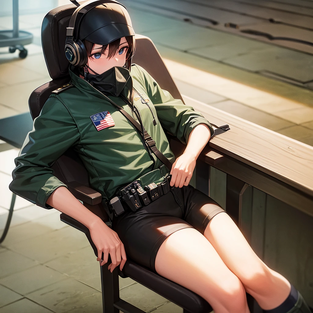 A jet fighter pilot got capture, binding to a chair by a thicc rope, covering his mouth ,the pilot is pass out