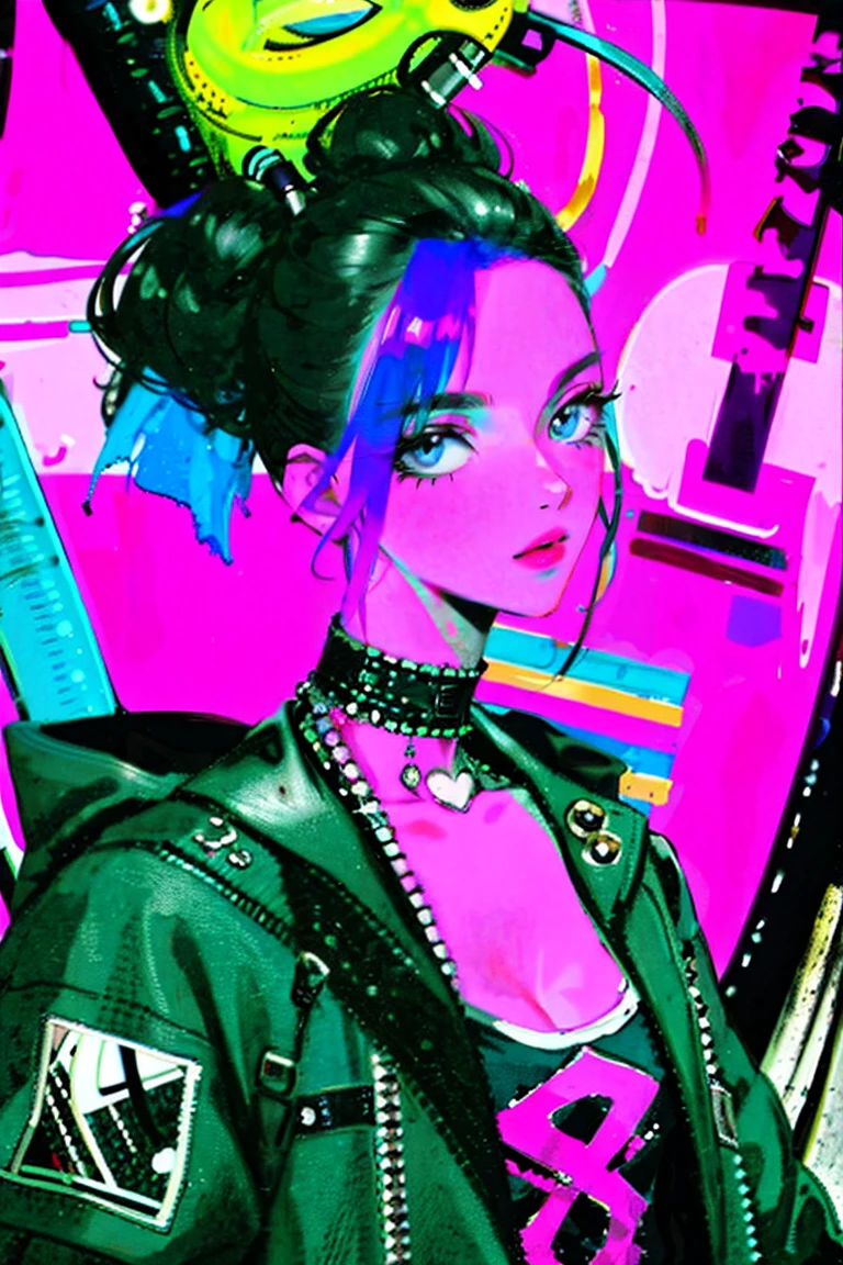 (masterpiece:1.2, best quality), (real picture, intricate details), (1lady, solo, upper body, big tits)
Clothes: edgy, avant-garde, experimental
Appearance: shaved head or bold hair color, dramatic makeup, unconventional fashion choices
Behavior: rebellious, non-conformist, provocative
Location: urban art district, underground music scene
Hobbies: attending punk shows, creating mixed media art, experimenting with different subcultures
Values: individuality, authenticity, creative expression
Inspirations: punk rock music, counterculture icons, avant-garde art movements
Personality traits: bold, daring, unconventional.