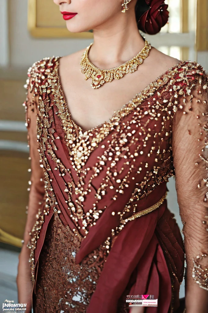 1 women, a photorealistic photo of Hepburn, (high detailed face), best quality, hyperdetailed, super realistic, ultra highres, detailed face textures, 8k resolution, Canon EOS R5, 50mm, ultra detailed, solo focus, high details, detailed and intricate, intricate details, high intricate details, absurd amount of details, Realism, RTX, Volumetric Lighting, Volumetric Light, Volumetric, detailed clothing, ultra highres clothing, ((kebaya)), wide shot, shiny skin, eyeliner, mascara, red lips, jewelry, tiara headpiece,wearing parure jewelery, necklace , parure
