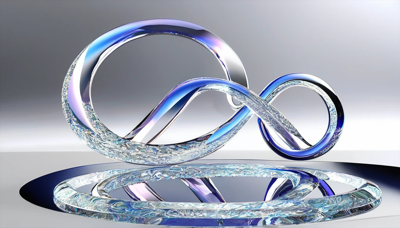 An infinity symbol，The circle on the left is bigger.，The circle on the right is smaller.，3D，Crystal glass texture，Super Fine，Ultra HD，Realism，masterpiece，