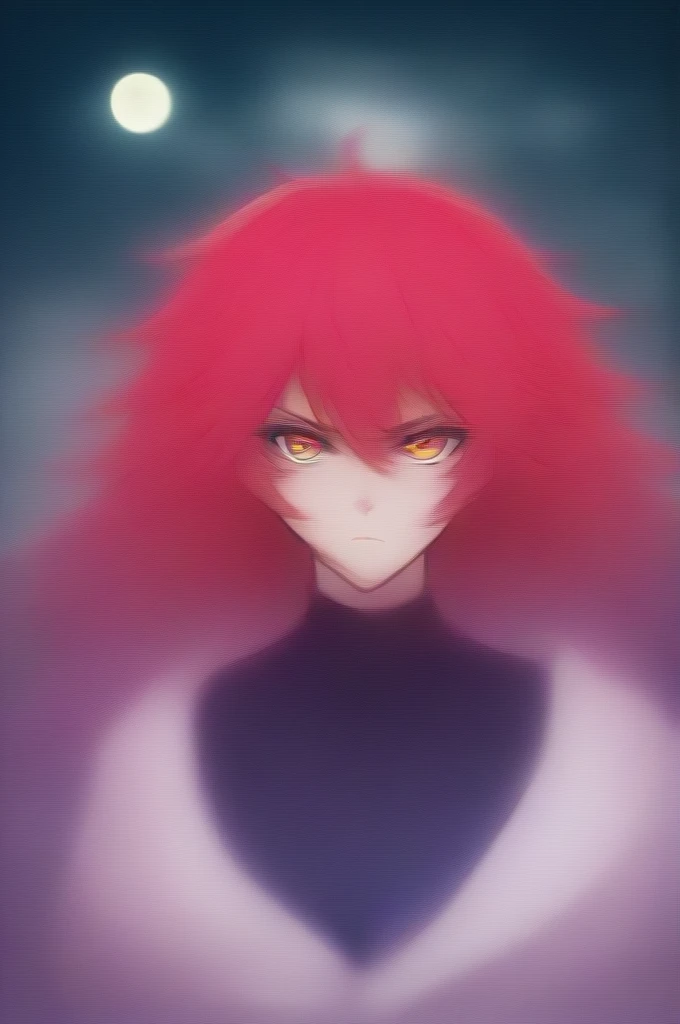 a pale hashira with medium red hair, with colorful eyes and a moon haori, with a serious expression