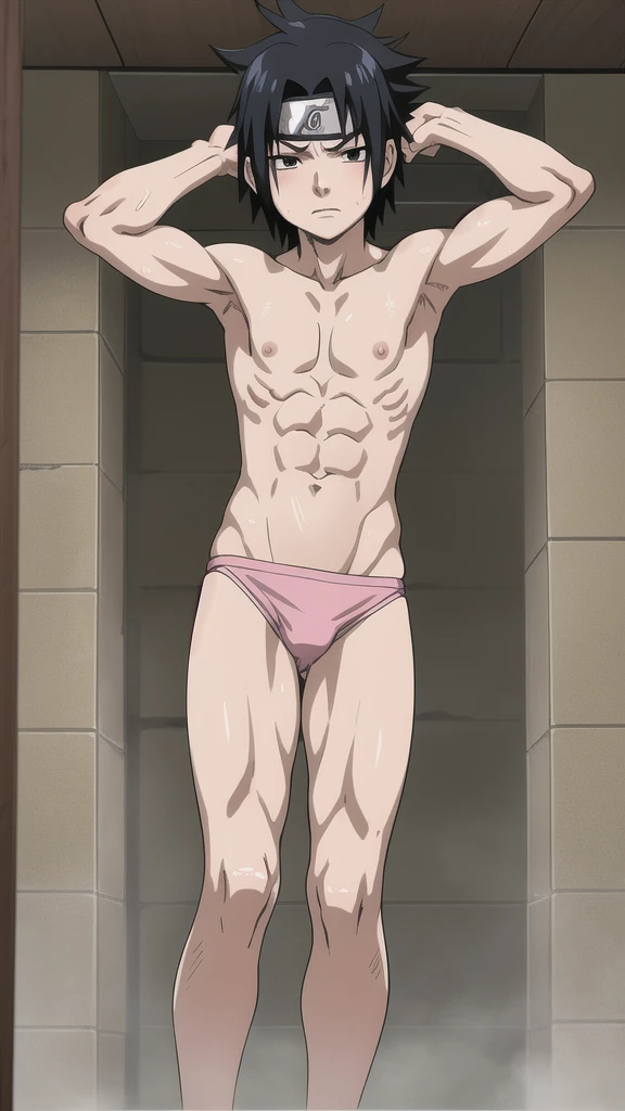 Sasuke, topless, pink briefs, bodybuilder, muscle growth, muscle, showering, bathing, 12-year-old boys,