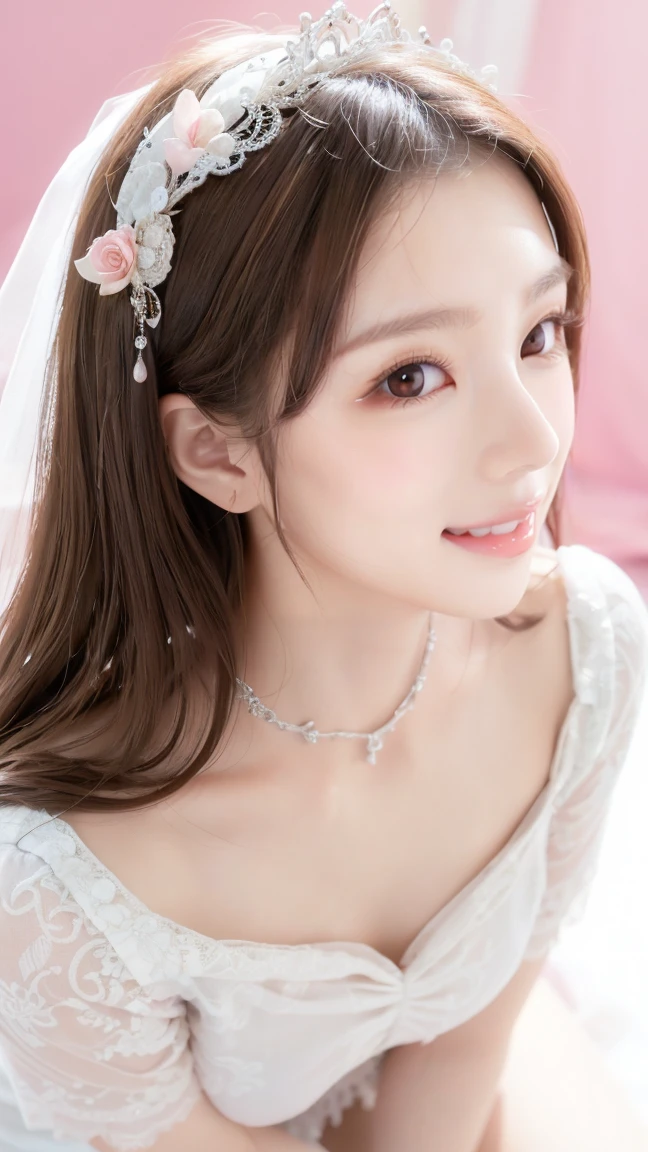 (Highest quality、Tabletop、8K、Best image quality、Award-winning works)、One beautiful bride、(alone:1.1)、(The most extravagant and gorgeous huge pure white wedding dress:1.1)、(Perfect Wedding Lace:1.2)、(The most gorgeous and luxurious giant tiara:1.1)、(The most extravagant and luxurious giant necklace:1.1)、あなたの最高の笑顔で私をplease look、The finest jewellery decoration、Perfect Makeup、Long eyelashes、Ultra HD Shining Eyes、Ultra HD Hair、Ultra-high resolution glossy lips、Ultra High Resolution Perfect Teeth、Super high resolution beautiful face、(Accurate anatomy:1.1)、Very bright and beautiful skin、very bright and vivid、Perfect beautiful bridal hairstyles、(Front facing body:1.1)、(Solid pink background:1.2)、Cleavage、nude、(The 肖像画 was taken from above the lying body: 1.3)、(( M-shaped legs spread, please look )))), (Show me your legs spread wide: 1.5), Real nipples, real open, (女性のマンコ汁がカメラにsquirtしている:1.2), Beautiful 20 year old Japanese girl, Stimulating the clitoris, masturbating and fingering, orgasm, Detailed facial features,(Front view), (squirt from pussy:1.2), (squirt:1.2), Remove the shoulder straps to expose your chest, (Showing realistic beautiful nipples:1.5)