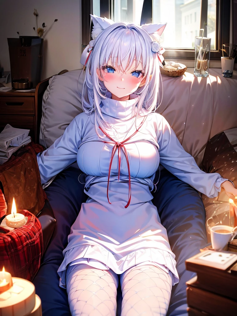 Realistic、anime、Big eyes、Strong sexual desire、リアルanimeスタイル、エロanime、Low - Angle、bed、Sit sloppily、Disheveled clothes、looking at the camera