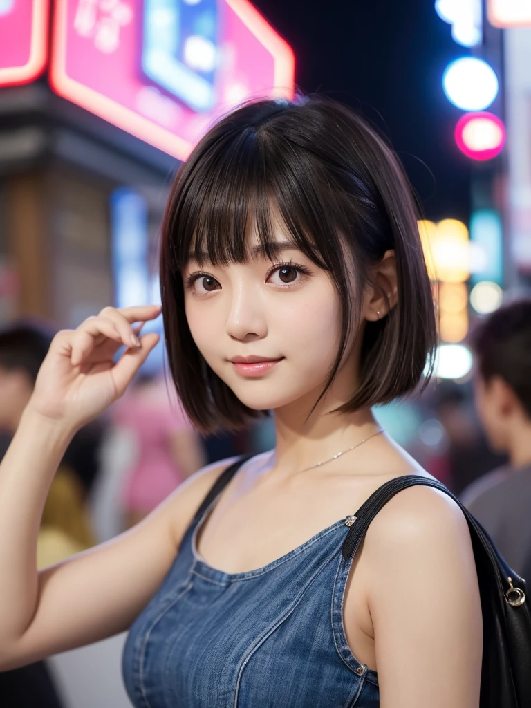 Image quality:best quality
Camera Focus: blur background
light:Side light
composition:Composition of thirds、Sideways orientation and eye view of the camera
person:20 years old woman,Japanese,actress
pose: looking at viewer
background: festival、night
hairdo: Short Bob、With bangs
Dress:casual
facial expression: happy